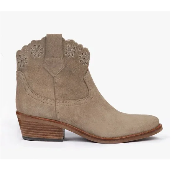 PENELOPE CHILVERS Calie Broderie Suede Cowboy Boots Bootie 36 5 Sand NEW $375 - Picture 2 of 14